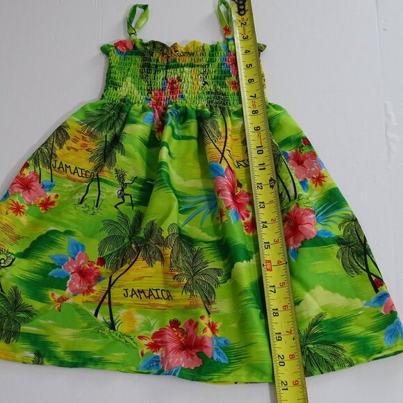 Revue Jamaica Tropical Smocked Green Sundress Dress Girls Size S Spaghetti Strap - Picture 7 of 7